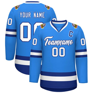 Maillot de hockey de style classique bleu poudre blanc-royal personnalisé