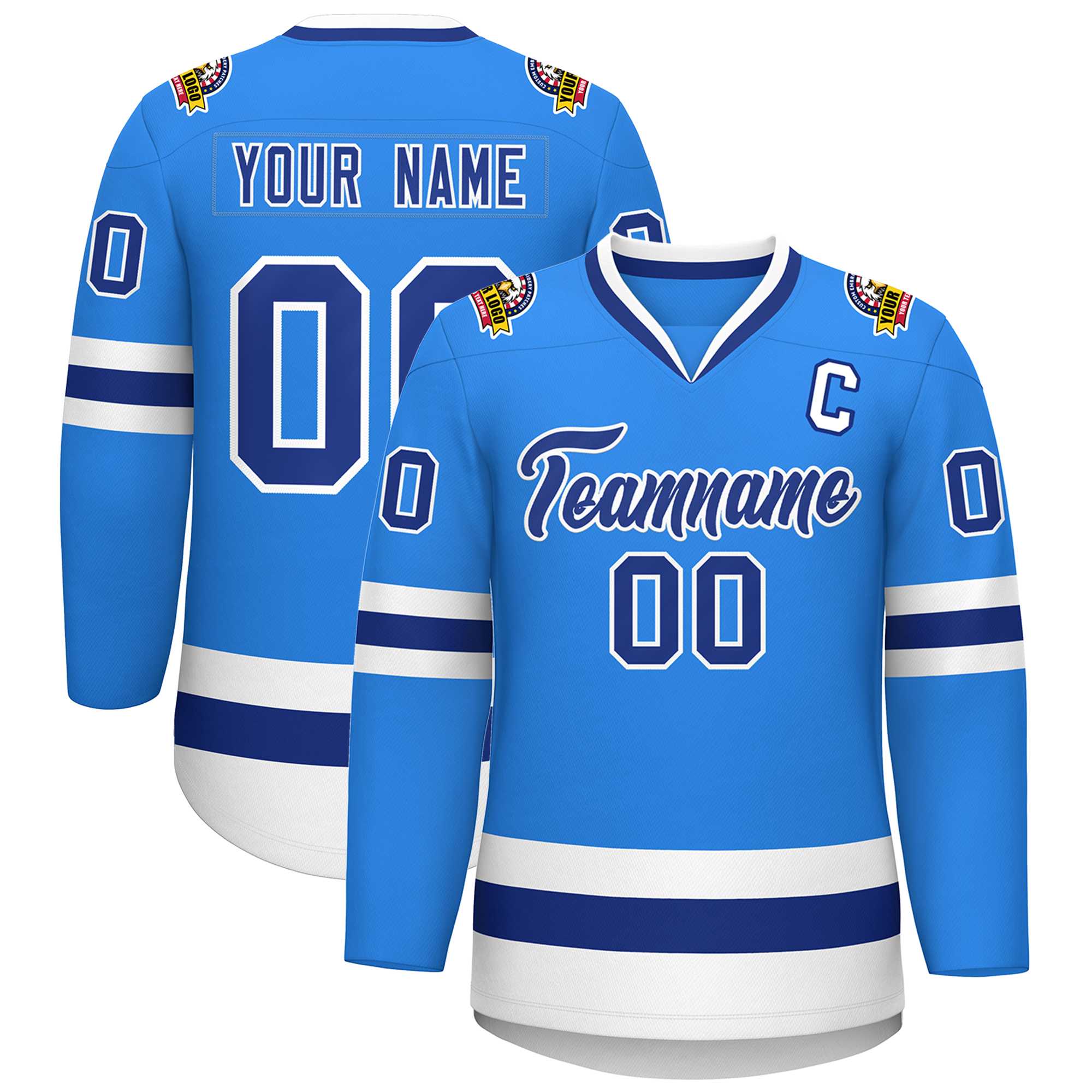 Maillot de hockey de style classique bleu poudre personnalisé Royal-White