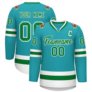 Maillot de hockey de style classique Aqua Kelly personnalisé vert-blanc