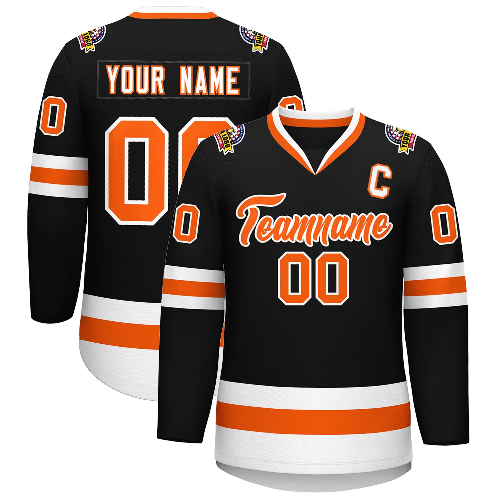 Custom Black Orange-White Classic Style Hockey Jersey