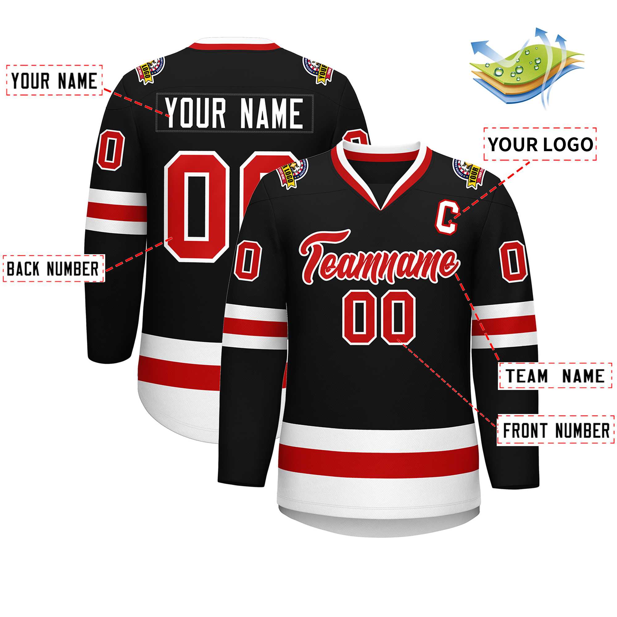 Custom Black Red-White Classic Style Hockey Jersey