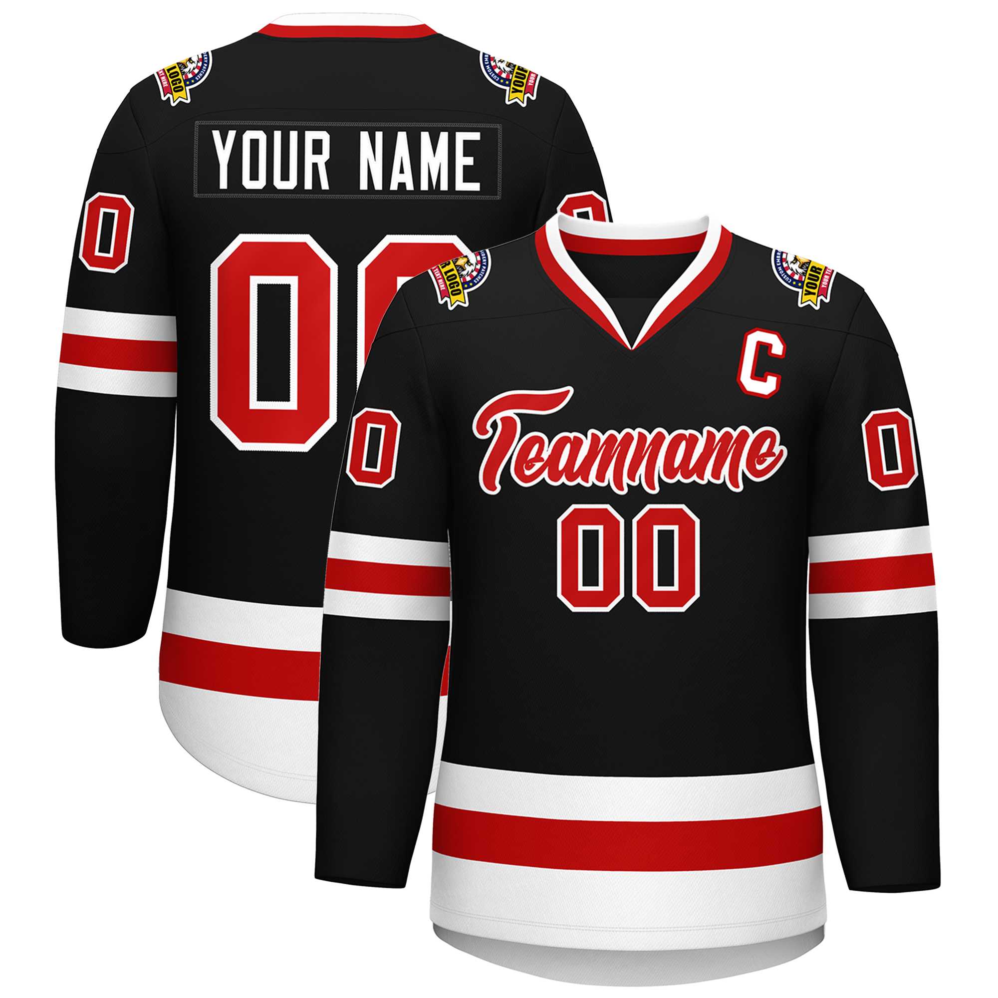 Custom Black Red-White Classic Style Hockey Jersey