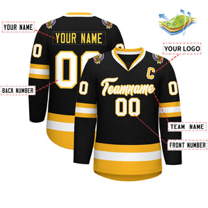 Custom Black White-Gold Classic Style Hockey Jersey