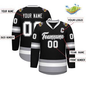 Custom Black White Black-Gray Classic Style Hockey Jersey