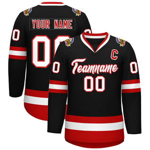 Custom Black White-Red Classic Style Hockey Jersey