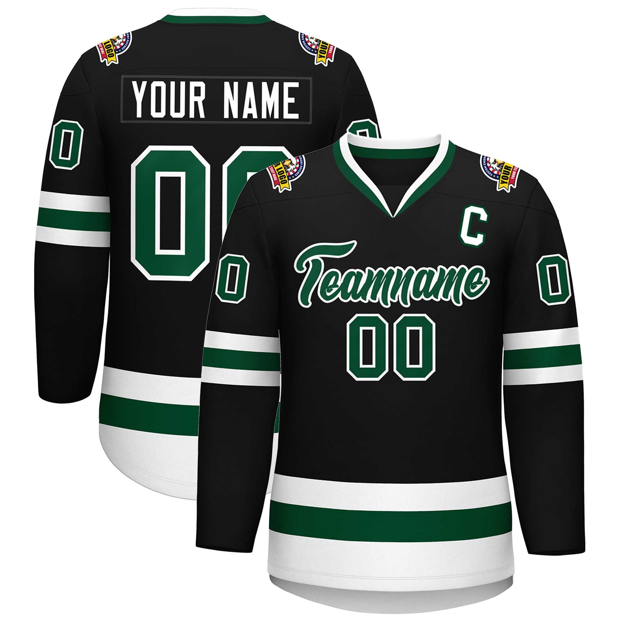 Custom Black Green-White Classic Style Hockey Jersey