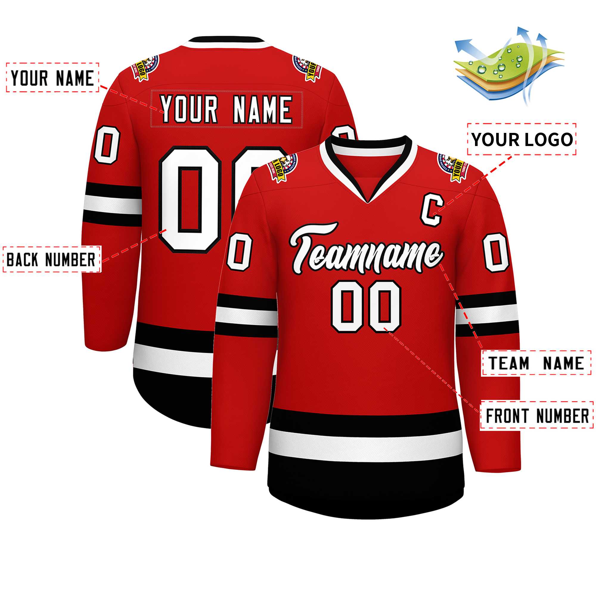 Custom Red White-Black Classic Style Hockey Jersey