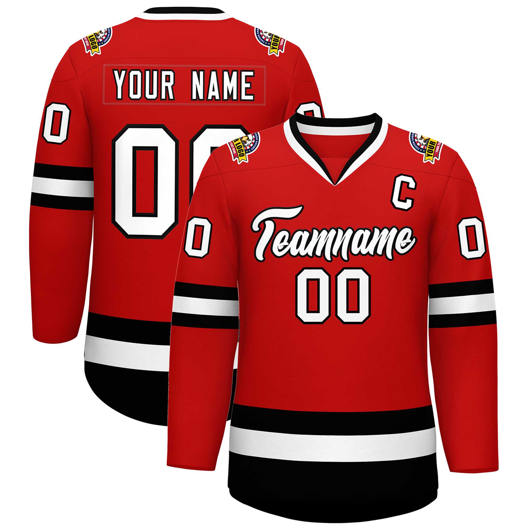 Maillot de hockey de style classique rouge blanc-noir personnalisé