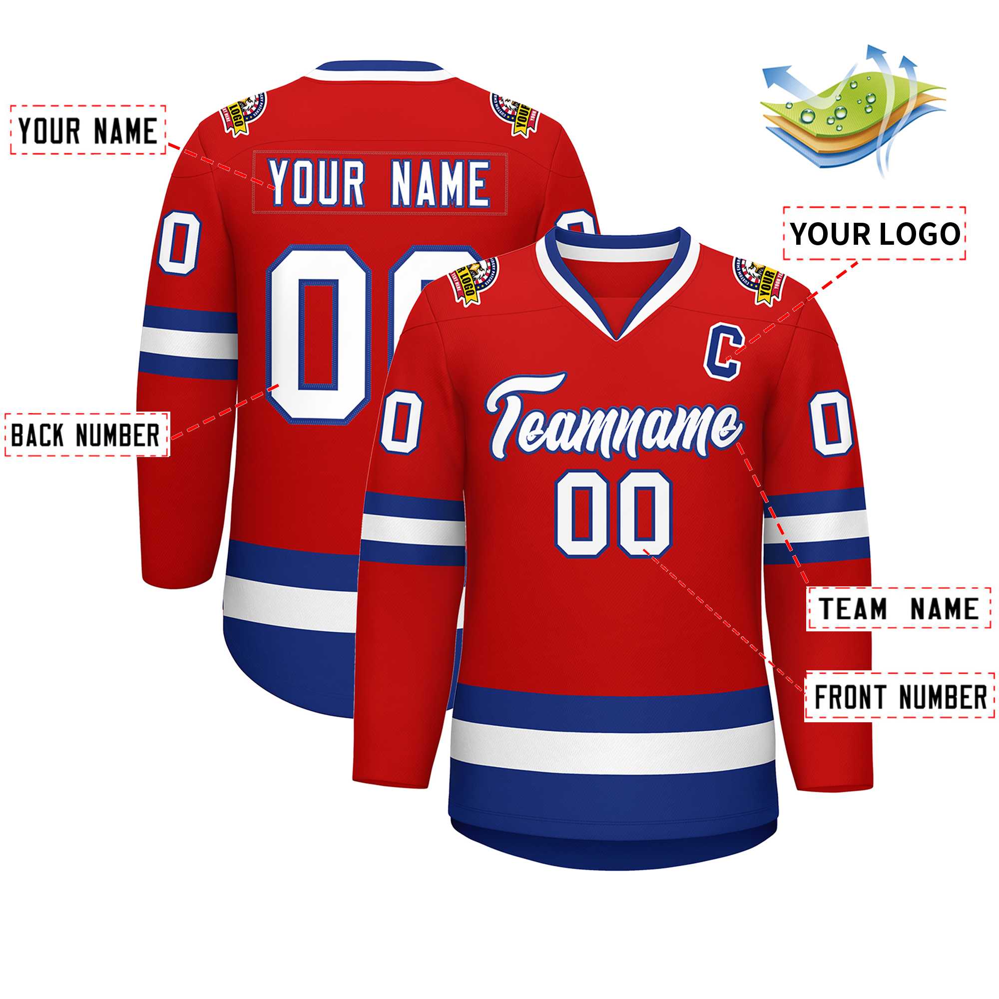 Custom Red White-Royal Classic Style Hockey Jersey