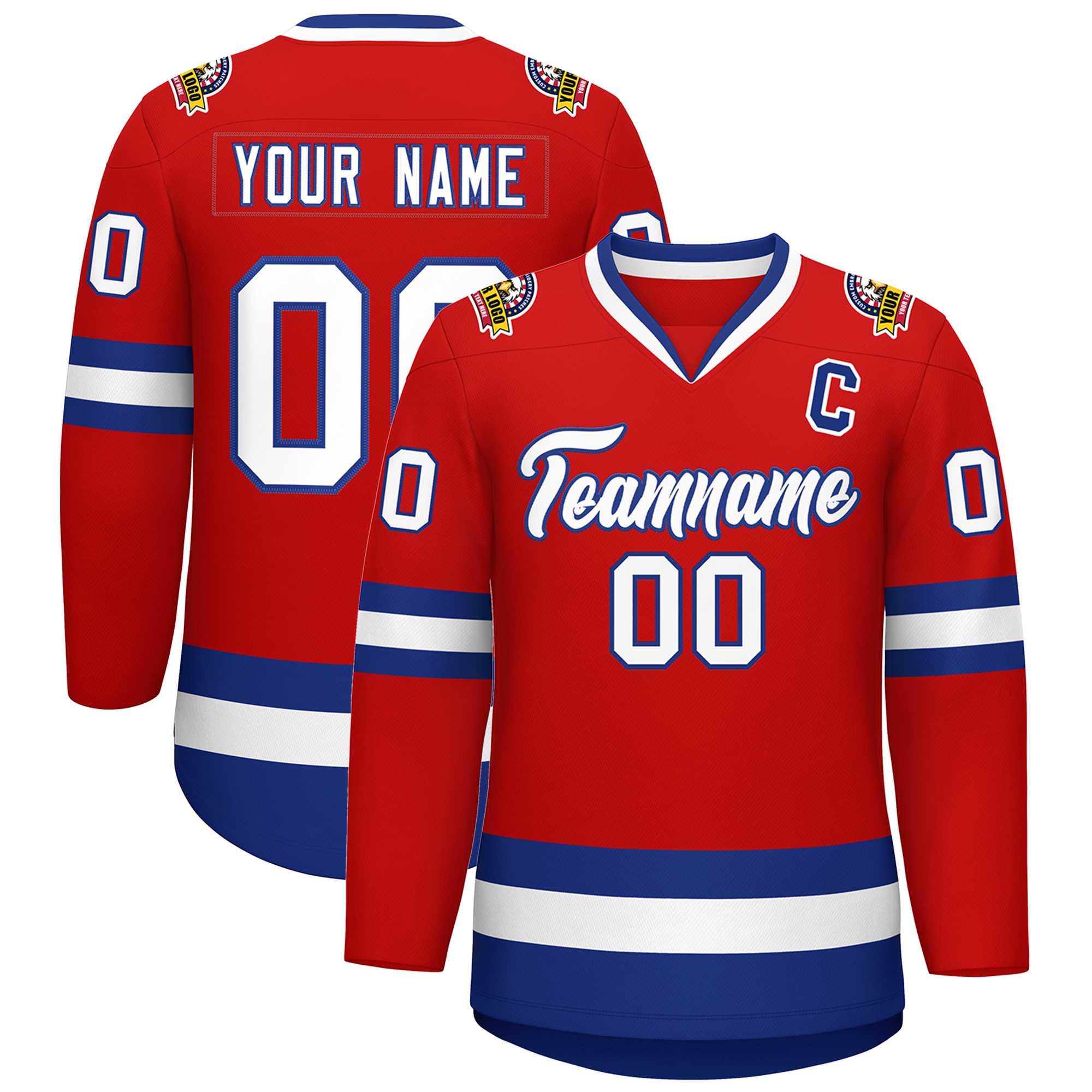 Maillot de hockey de style classique rouge blanc-royal personnalisé