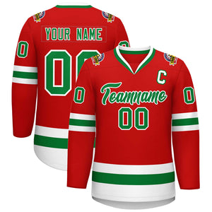 Custom Red Kelly Green-White Classic Style Hockey Jersey