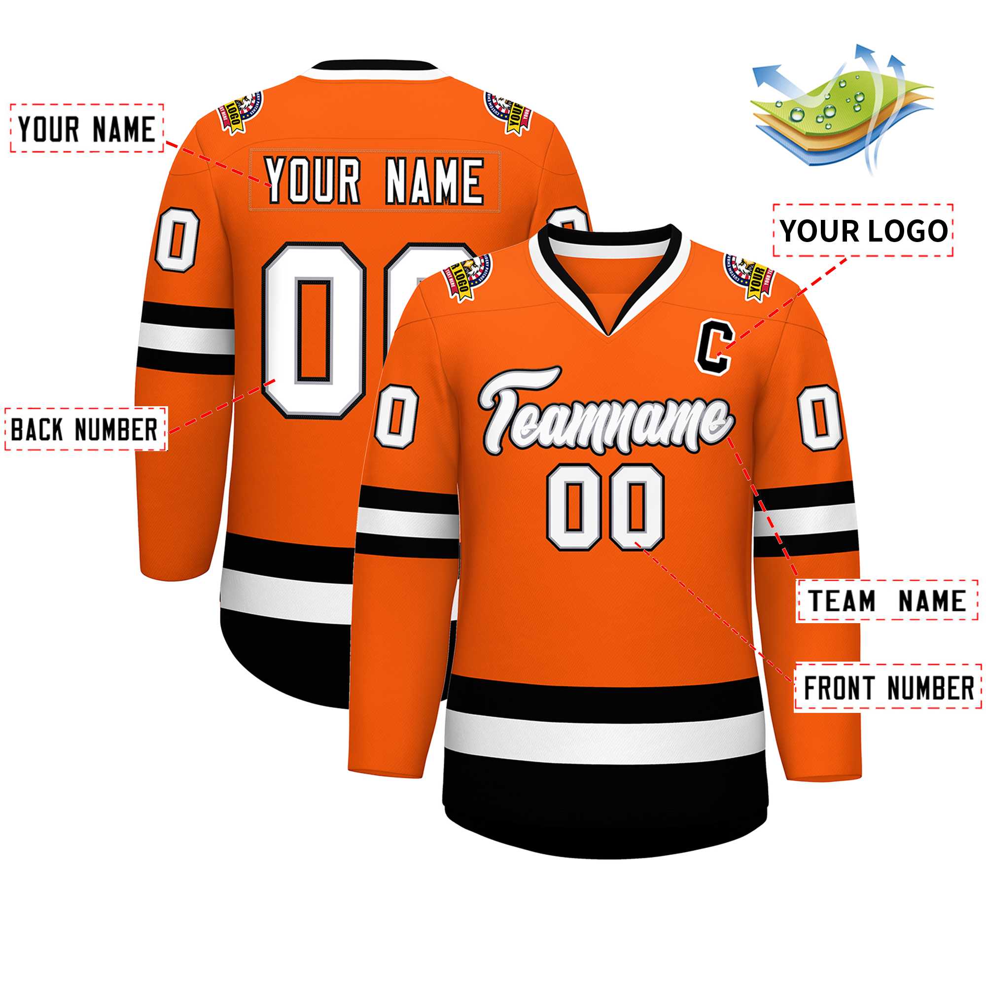 Maillot de hockey de style classique personnalisé orange blanc gris-noir