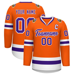 Maillot de hockey de style classique orange violet-blanc personnalisé