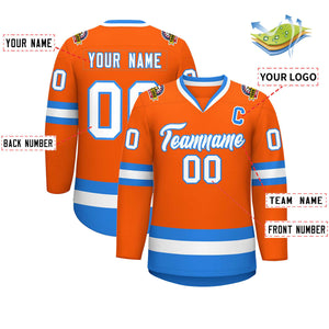 Maillot de hockey de style classique orange blanc-bleu poudre personnalisé