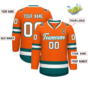 Maillot de hockey de style classique orange blanc-aqua personnalisé