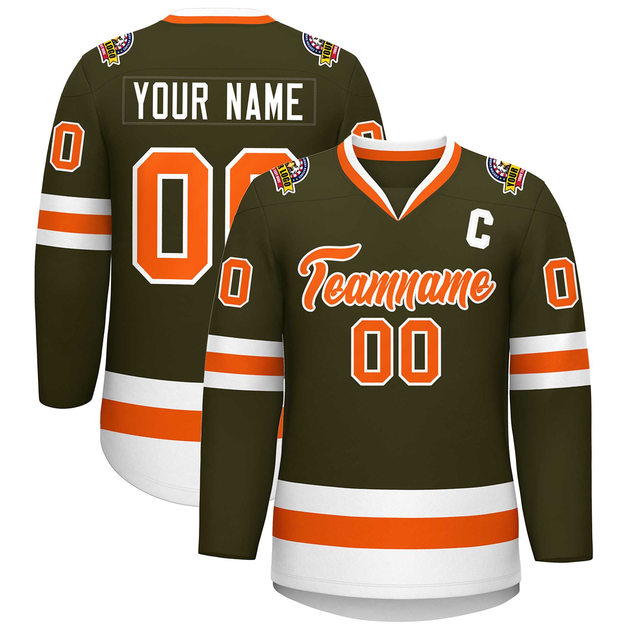 Maillot de hockey de style classique olive orange-blanc personnalisé