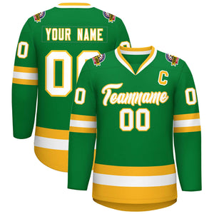 Custom Kelly Green White-Gold Classic Style Hockey Jersey