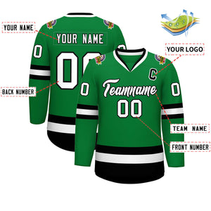 Custom Kelly Green White-Black Classic Style Hockey Jersey