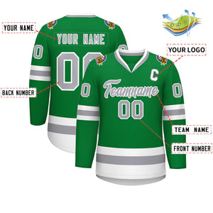 Custom Kelly Green Gray-White Classic Style Hockey Jersey