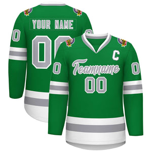 Custom Kelly Green Gray-White Classic Style Hockey Jersey