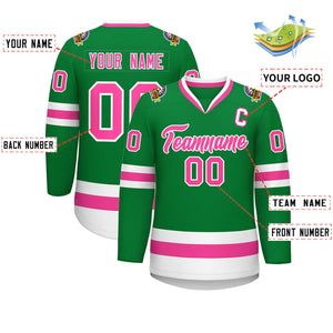 Maillot de hockey de style classique personnalisé Kelly vert rose-blanc