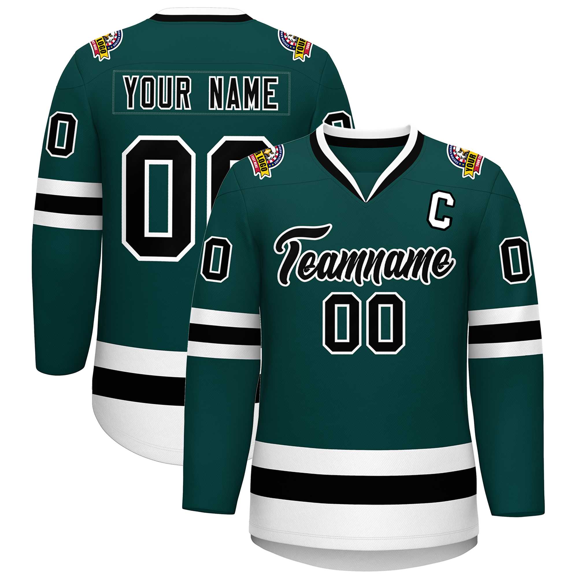 Maillot de hockey personnalisé de style classique, vert minuit, noir et blanc