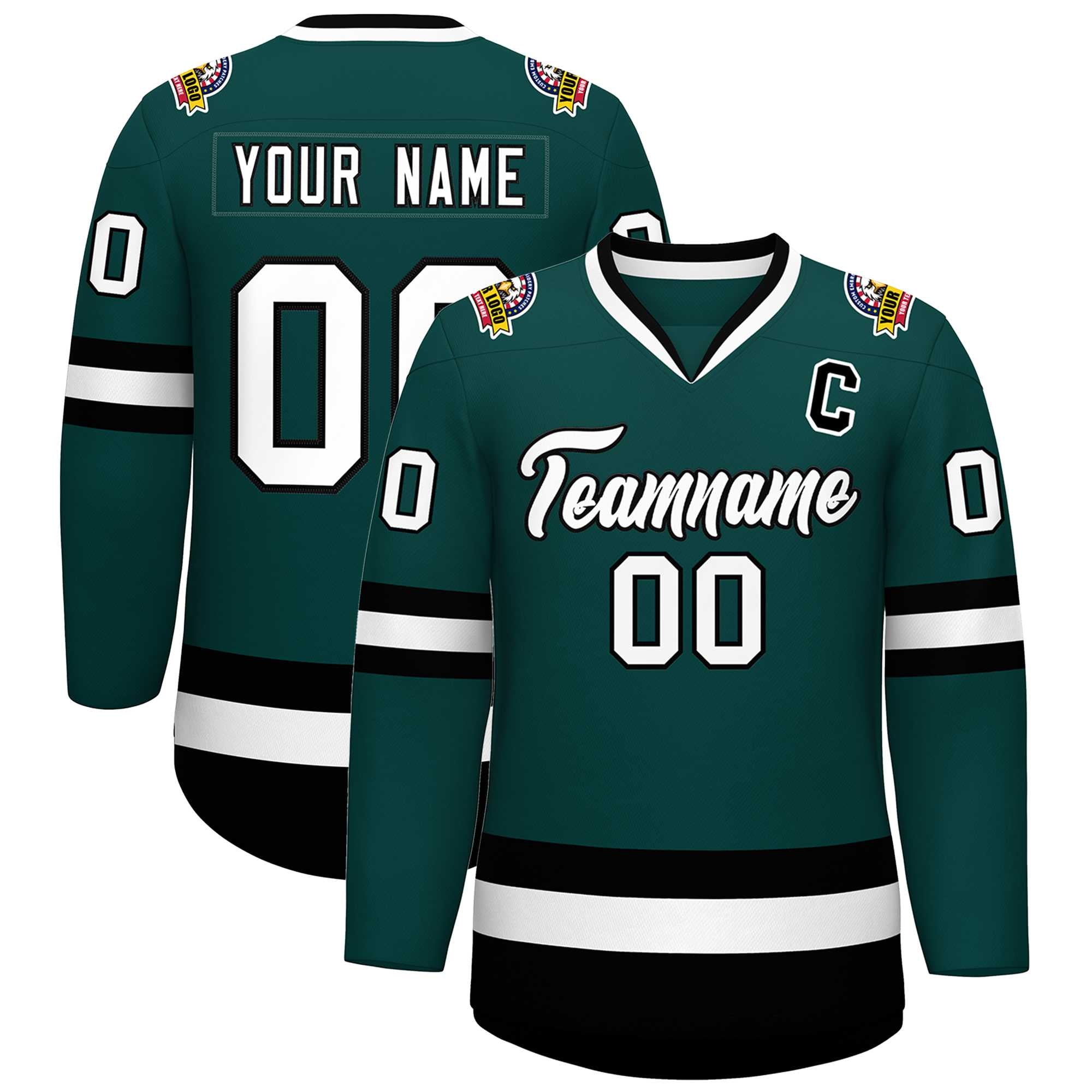 Custom Midnight Green White-Black Classic Style Hockey Jersey