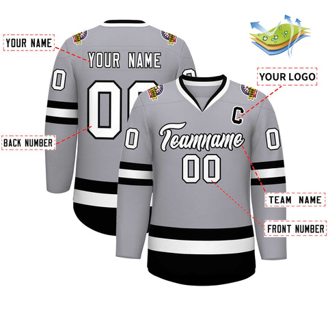 Custom Gray White-Black Classic Style Hockey Jersey