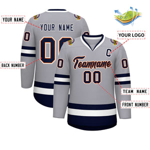 Custom Gray Navy Orange-White Classic Style Hockey Jersey