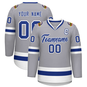 Custom Gray Royal-White Classic Style Hockey Jersey