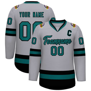 Maillot de hockey de style classique gris Aqua-noir personnalisé