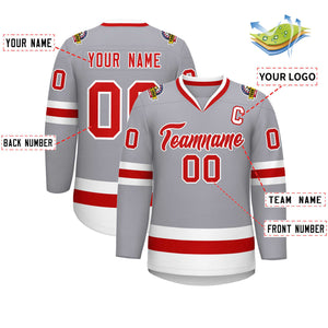 Custom Gray Red-White Classic Style Hockey Jersey