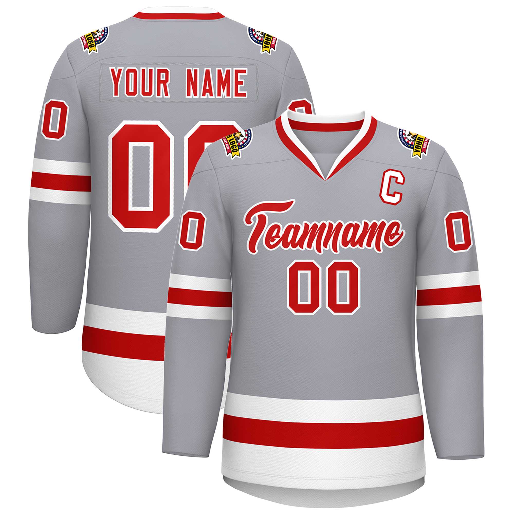 Maillot de hockey de style classique gris rouge-blanc personnalisé