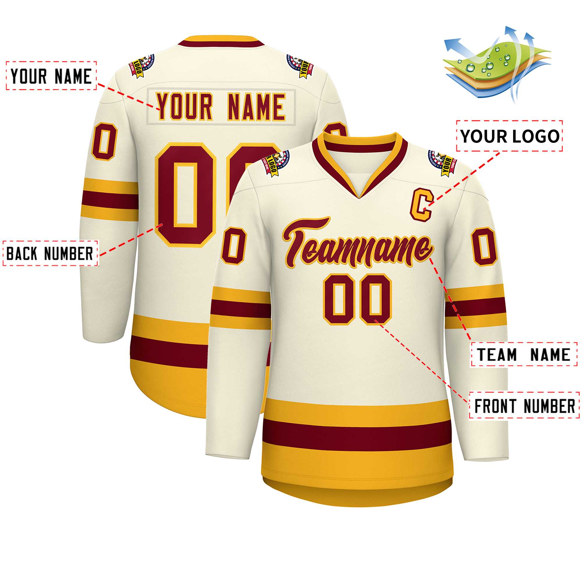 Custom Khaki Crimson-Gold Classic Style Hockey Jersey