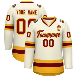 Custom Khaki Crimson-Gold Classic Style Hockey Jersey