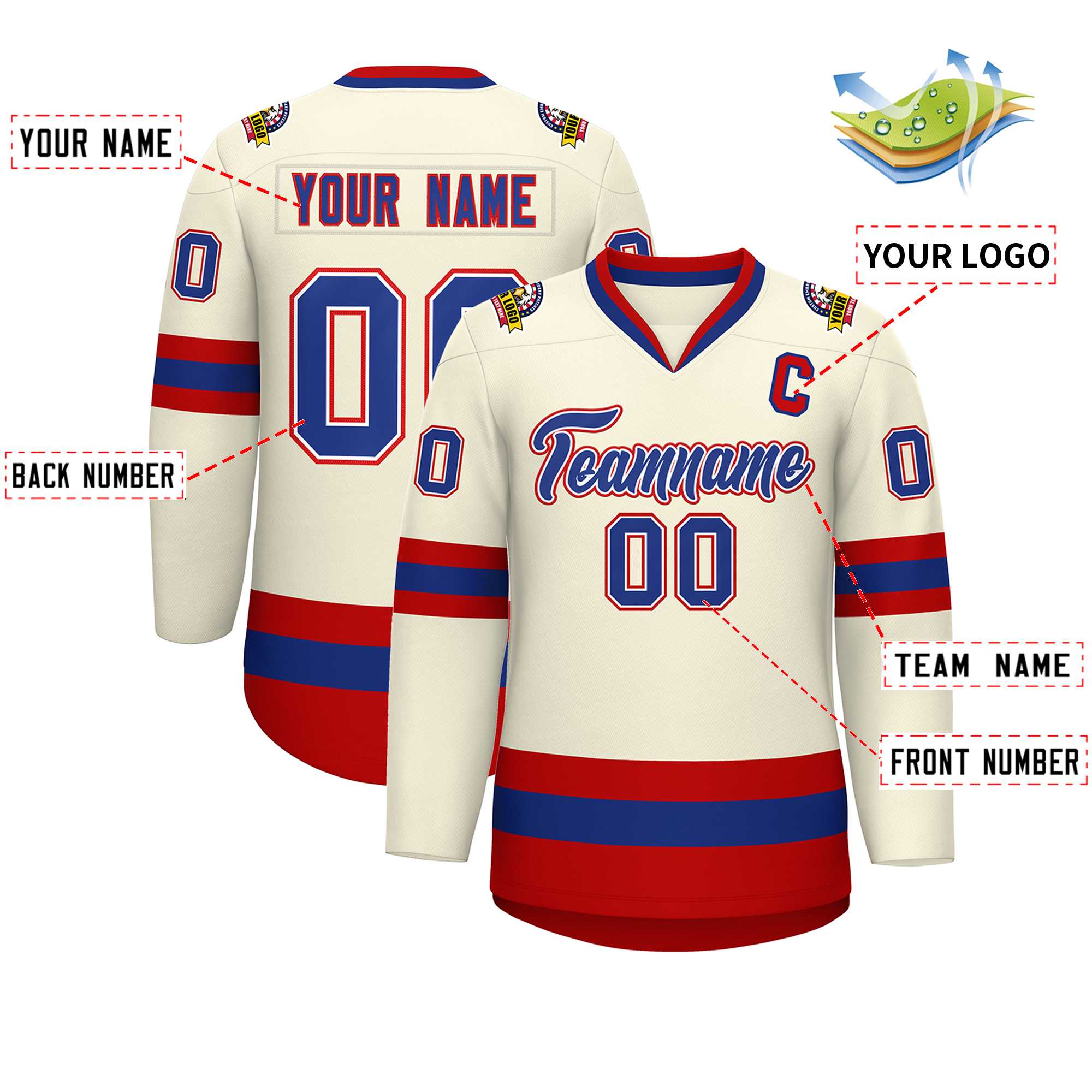 Custom Khaki Royal White-Red Classic Style Hockey Jersey