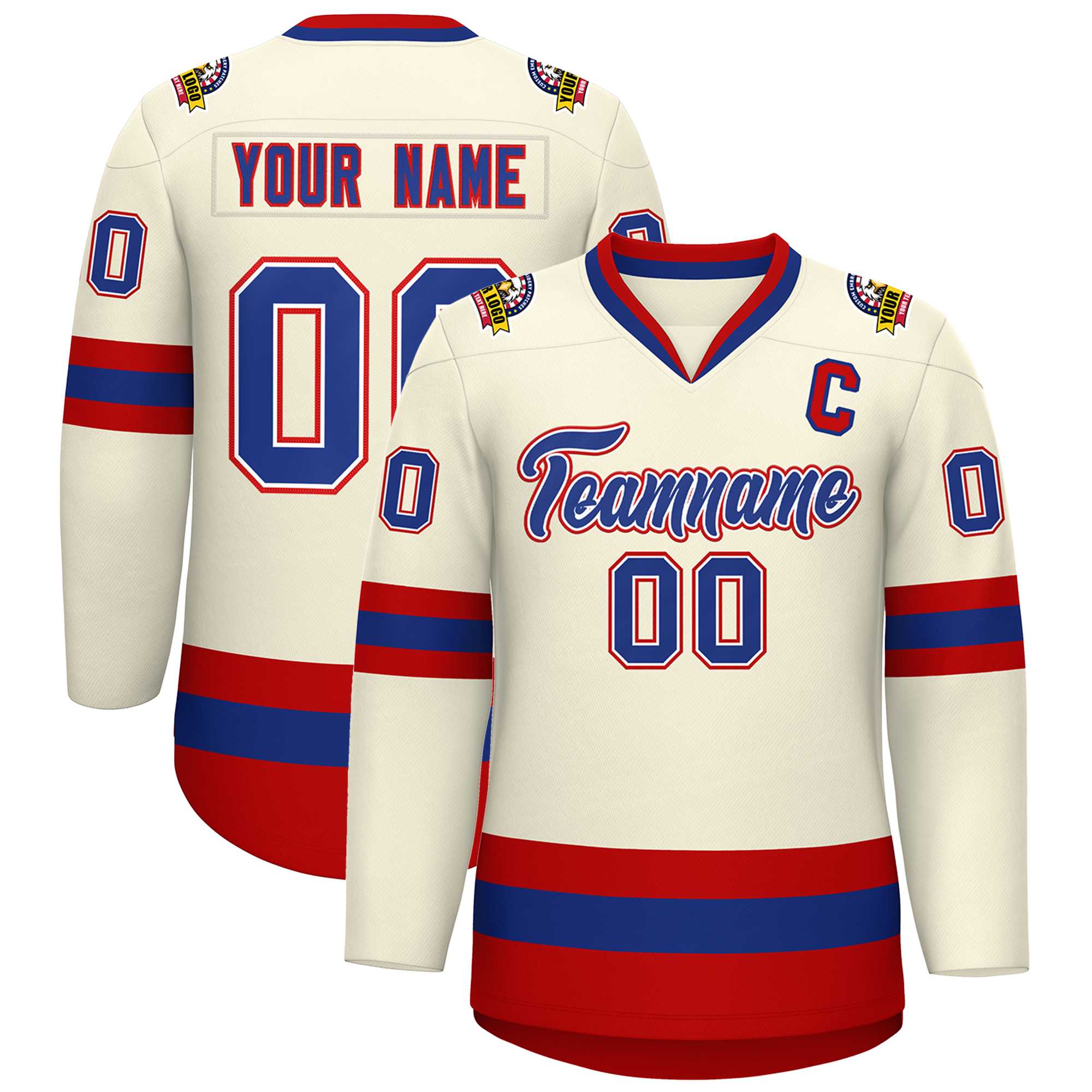 Custom Khaki Royal White-Red Classic Style Hockey Jersey