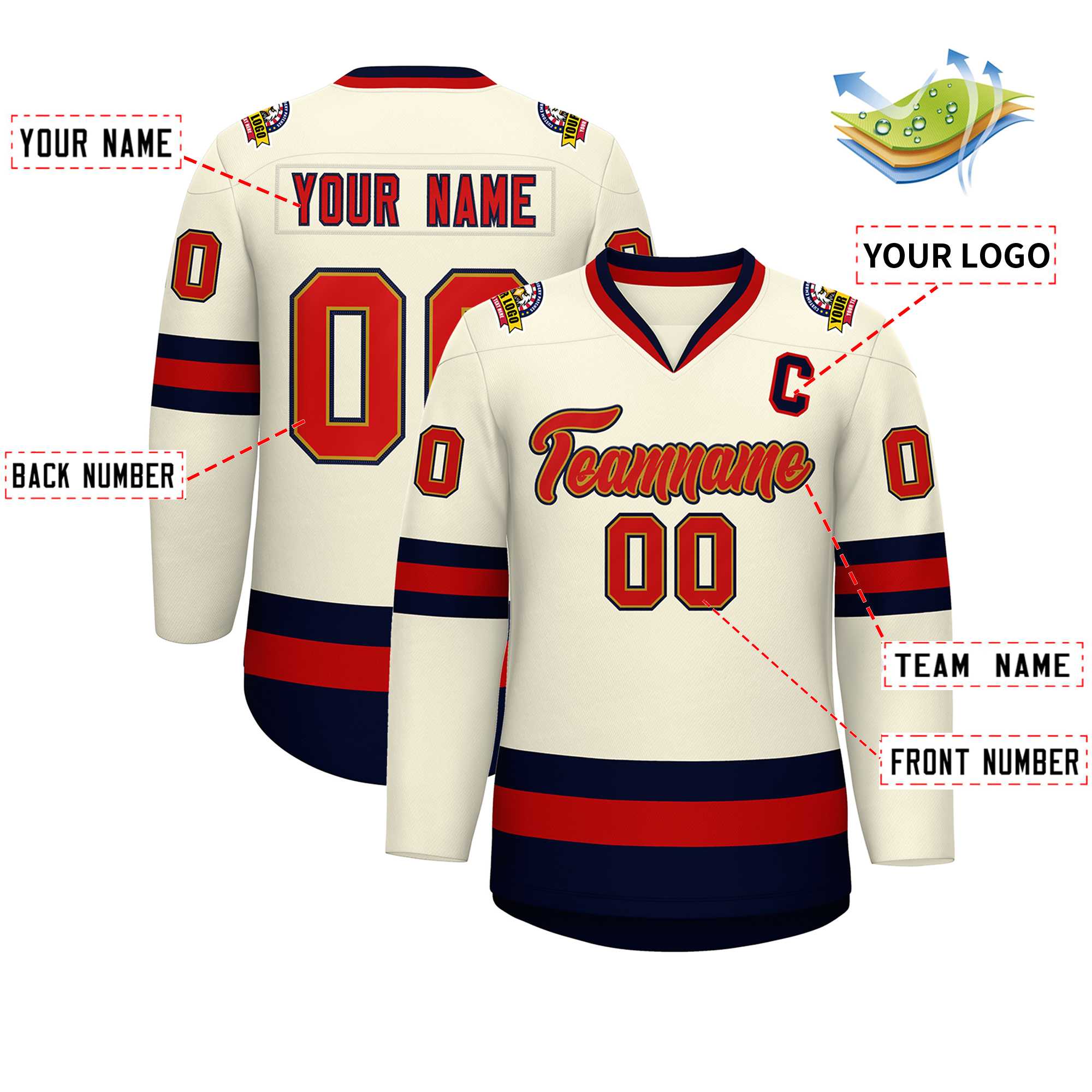 Custom Khaki Red Old Gold-Navy Classic Style Hockey Jersey