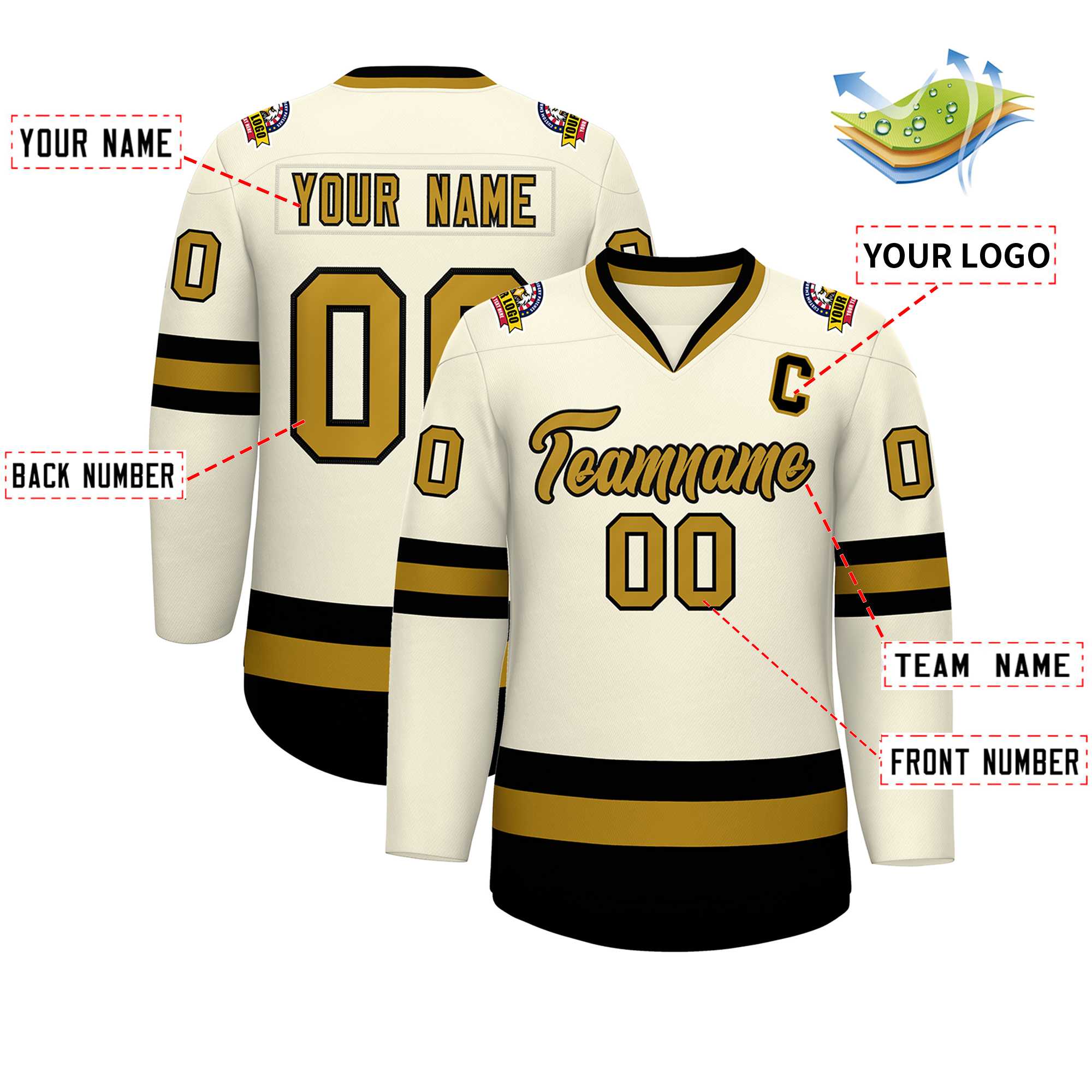 Custom Khaki Old Gold-Black Classic Style Hockey Jersey