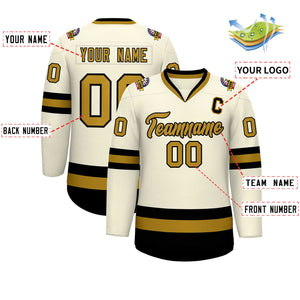 Custom Khaki Old Gold-Black Classic Style Hockey Jersey