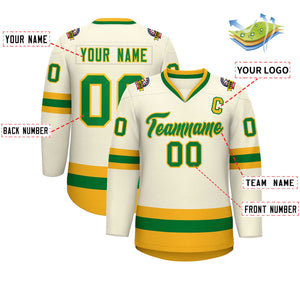 Custom Khaki Kelly Green-Gold Classic Style Hockey Jersey