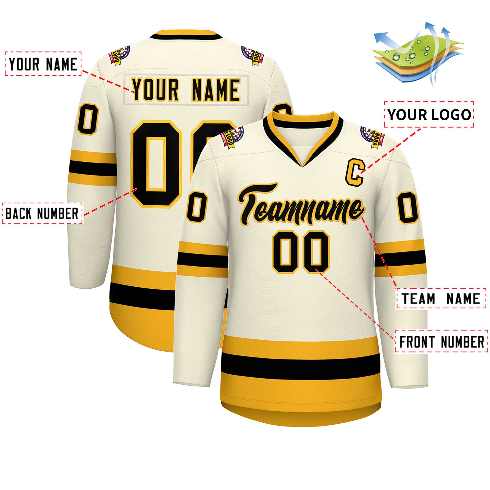 Custom Khaki Black-Gold Classic Style Hockey Jersey