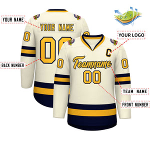 Custom Khaki Gold-Navy Classic Style Hockey Jersey