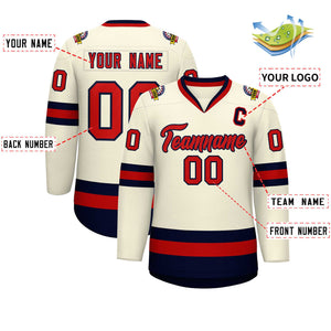 Custom Khaki Red-Navy Classic Style Hockey Jersey