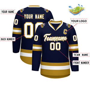 Custom Navy White-Old Gold Classic Style Hockey Jersey