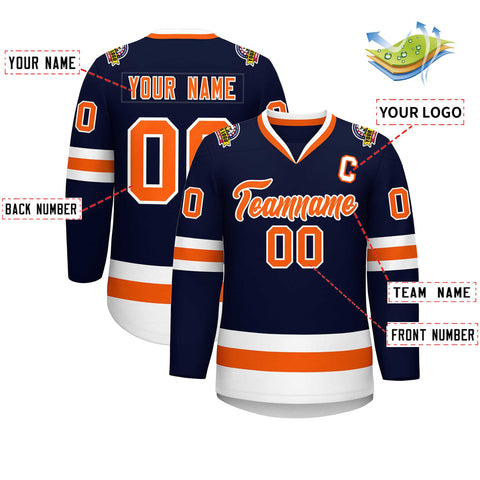 Custom Navy Orange-White Classic Style Hockey Jersey