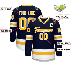 Custom Navy Gold-White Classic Style Hockey Jersey