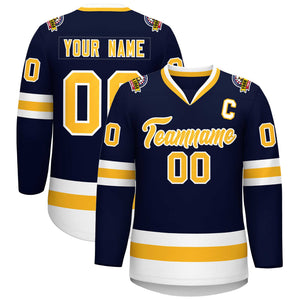 Custom Navy Gold-White Classic Style Hockey Jersey