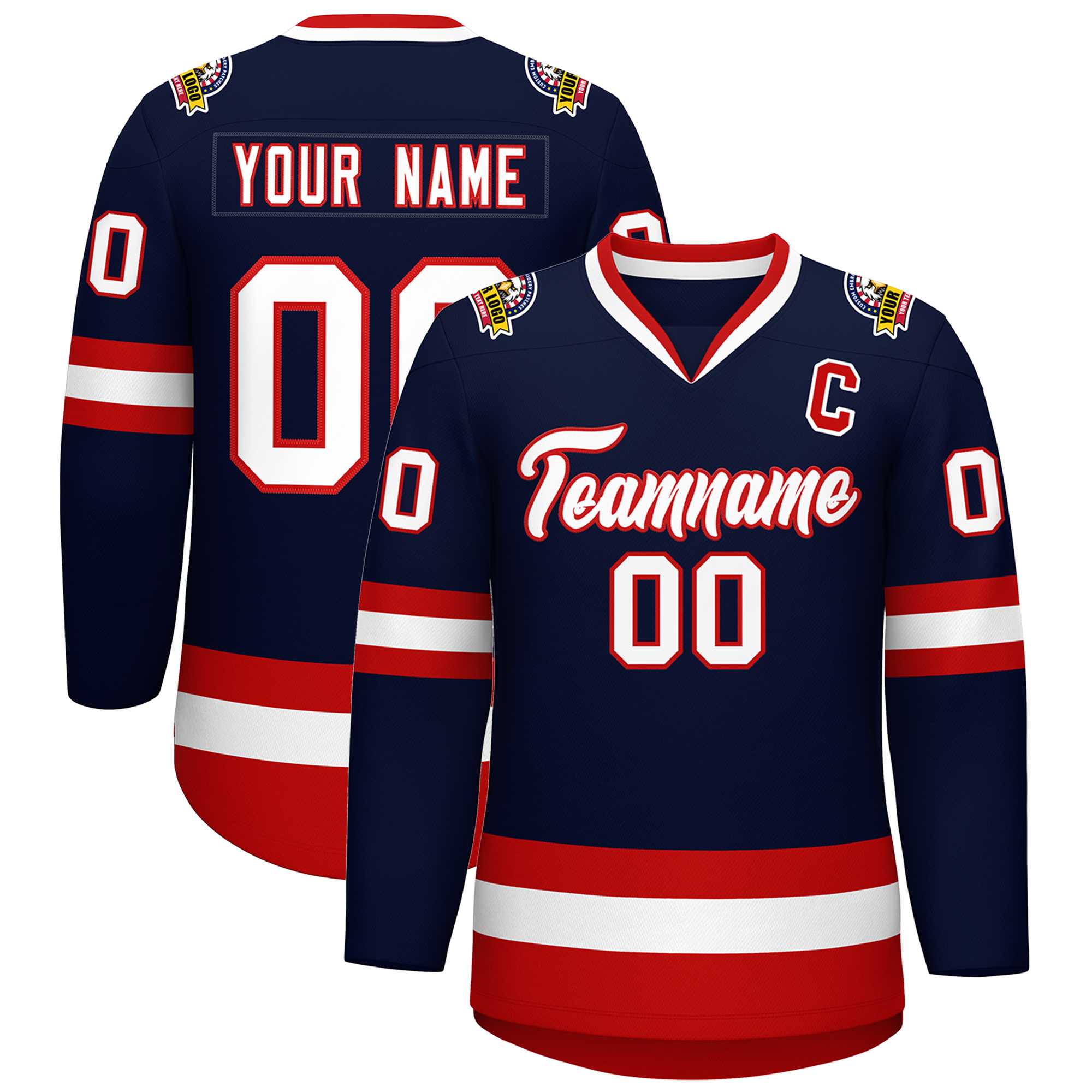 Custom Navy White-Red Classic Style Hockey Jersey