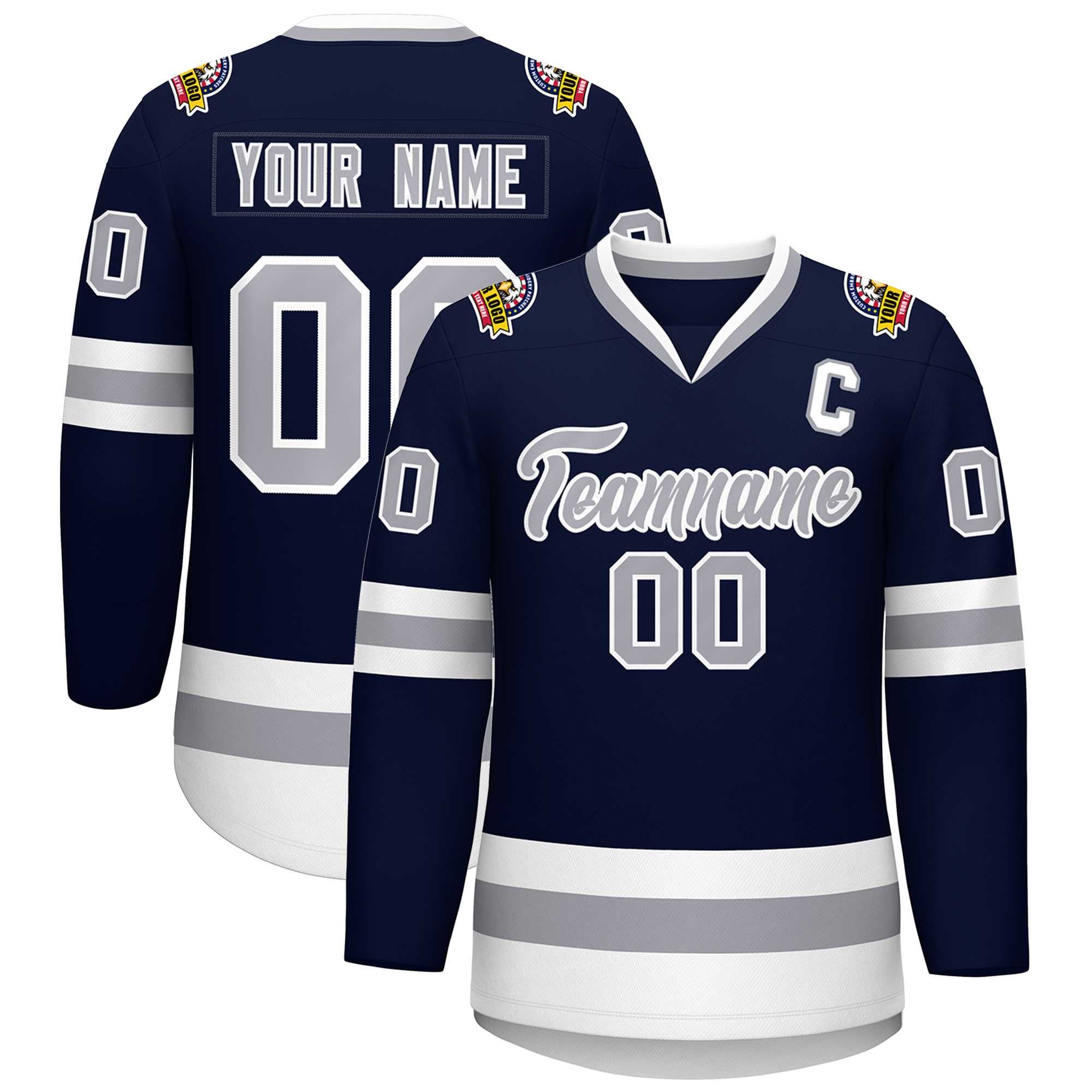 Custom Navy Gray-White Classic Style Hockey Jersey